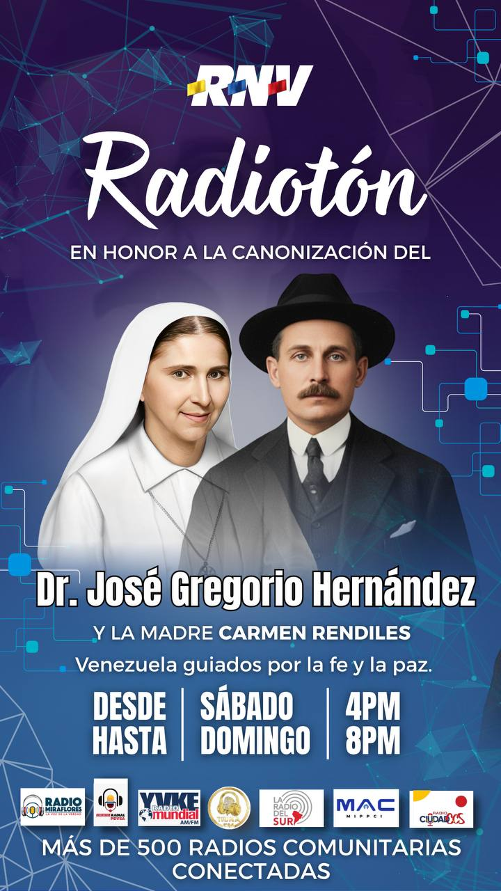 Más de 500 radios comunitarias conetadas con la Multiplataforma RNV para el Radiotón de 28 horas en honor a José Gregorio Hernández y Carmen Rendiles